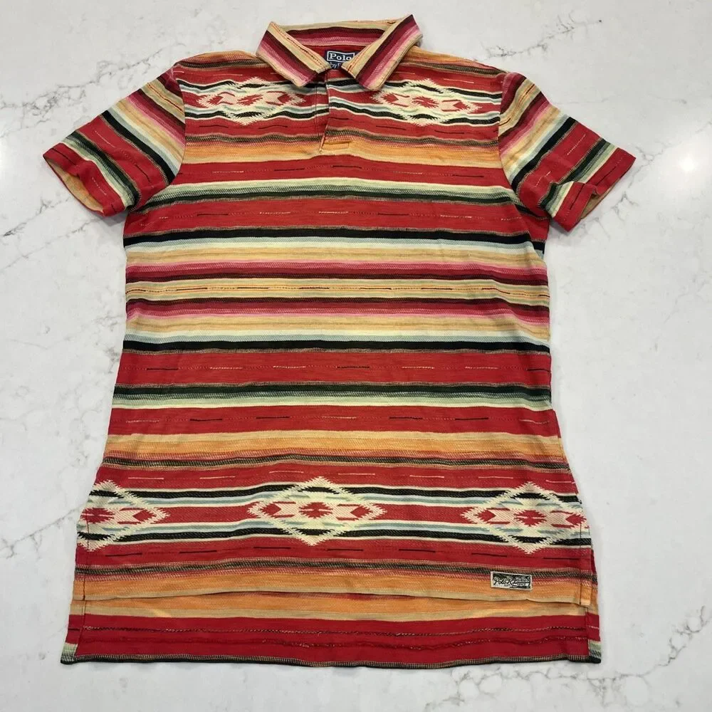 Polo Ralph Lauren Vintage Sz S Custom Fit Short Slv Shirt Southwest Aztec Stripe